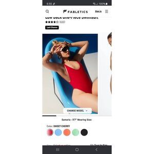 New Large Fabletics Sweet Cherry Red Low Back OnevPiece Swimsuit Bathing Suit